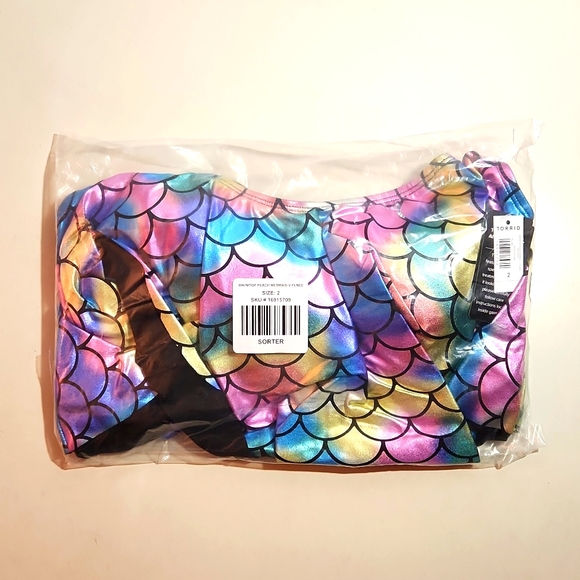 ❤️NWT VINTAGE TORRID SWIM TOP - MERMAID PRINT - WIRELESS SWIM FLOUNCE BIKINI - Picture 9 of 16